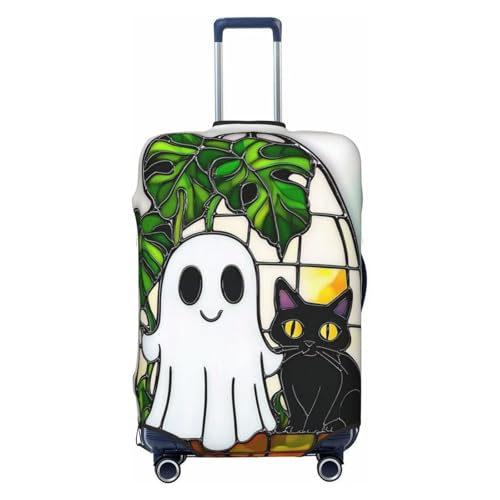 Cute Ghost Black Cat Green Plant Elastic Travel Luggage Covers Dustproof Scratch-Resistant Suitcase Protector Fit 22-24 Inch
