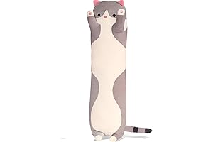 Gray Cat Long Plush Pillow Kitty Stuffed Animals