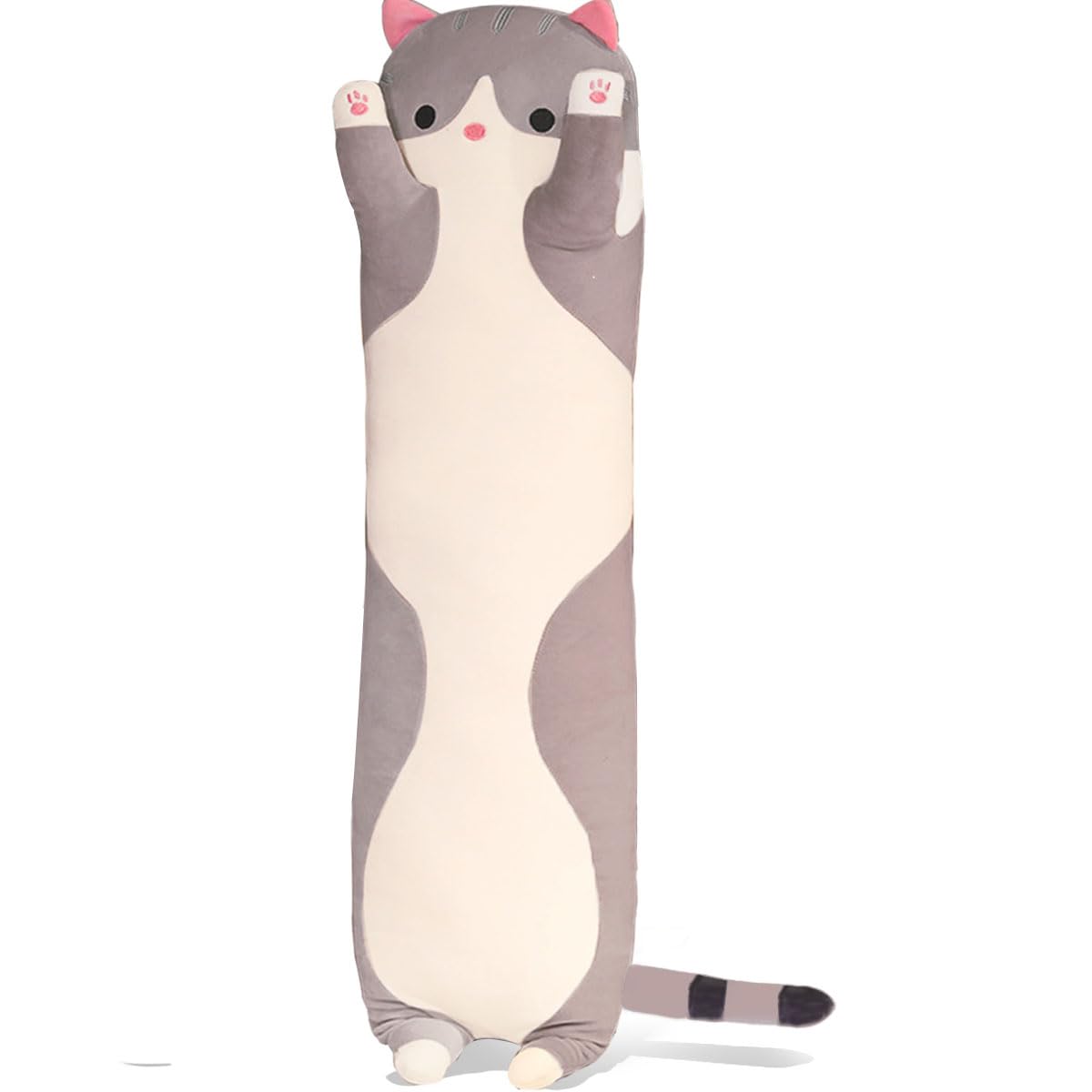 Werdast Grey Cat Long Plush Pillow Kitty Stuffed Animals Soft Sleeping Throw Pillow Doll Toy (Grey,35inches)