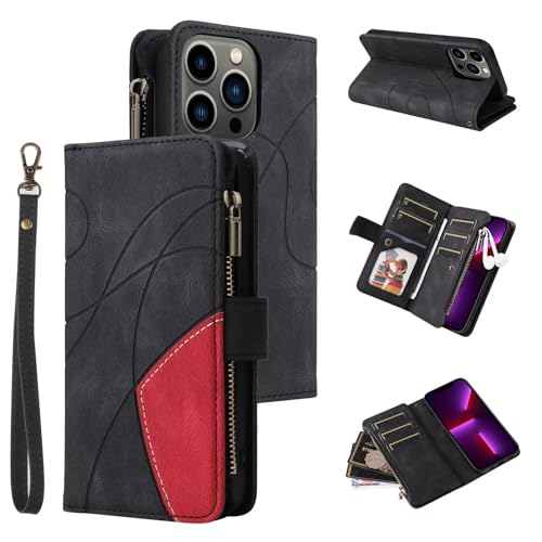FMPCUON Funda para Nokia C10/C20, Estuche Tipo Billetera con Cierre Magnético, Ranura para Tarjetas y Cremallera, Absorción de Impactos Funda de teléfono para Nokia C10/C20,Negro