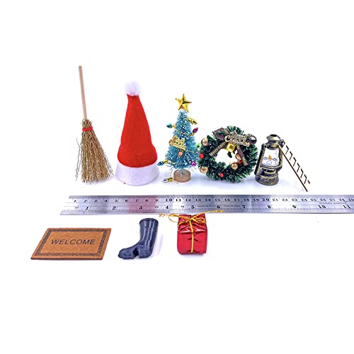 22Pcs Doll House Christmas Decoration Fake Light String Hat Wreath Mini Tree Gift Boxes Dollhouse 1:12 Toyhouse Miniature Scene Model Pretend DIY Fairy Figurines Garden Hanging Ornaments Party Favors - Thumbnail 3