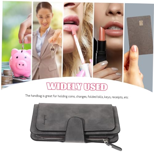 VANZACK Minimalist Women's Buckle Wallet Long Snap Closure Wallet Pockets Zipped Purse for Daily Use Grey3