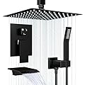 Ceiling Shower Faucet Set Matt Black Shower System for Bathroom,10 inch Rainfall High Pressure Shower Head Combo Set Complete with Handheld Spray,Valve and Tub Spout