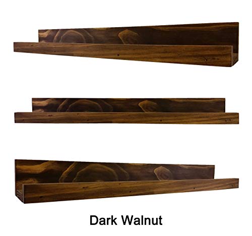 Farmhouse Rustic Wooden Picture Ledge Shelf – Available in 20 Colors & 11 Sizes – Shown in Dark Walnut - Decorative Wall Shelf with Lip, Wall Storage, Floating Shelf, Rustic Farmhouse Style