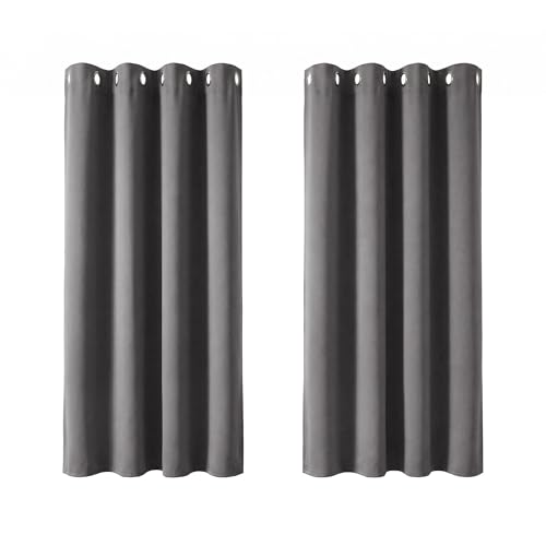 Deconovo Grey Blackout Curtains 46 x 54 Inch Eyelet Super Soft Thermal Insulated Bedroom Blackout Eyelet Curtains for Living Room Light Grey 2 Panels