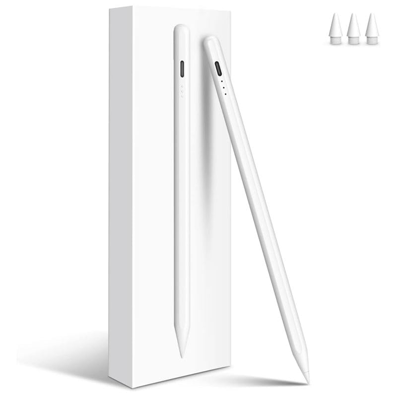 Compatible iPad Stylus Pen, 13 Mins Fast Charge with Palm Rejection for iPad Air 3/4/5/M2/M3, iPad mini 5/6, iPad 6/7/8/9/10/11, iPad Pro 11", 12.9" M4, White (No Display_1, White)-picture-31