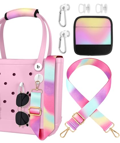 Image of Bag Strap Crossbody Charms for Bogg Bag Accessories - Shoulder Strap Neoprene Luggage Handle Wrap for Suitcase & 2 Key Holders Sunrise