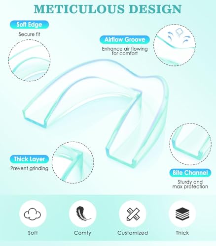 Image of Anti Grinding Guard, Night Guards for Teeth Grinding with 2 x 5X Mirror Case, Spearmint Green, 4 Pack /Small Size