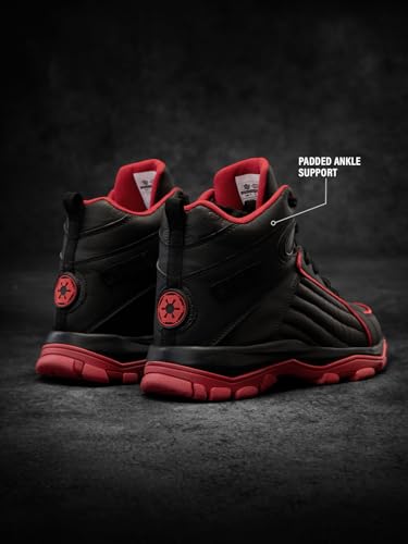 Image of The Souled Store Star Wars: Darth Vader Men and Boys High Top Sneakers | Black & Red PU Leather Streetwear with Padded Ankle Support, Durable Outsole & Lace-Up Closure