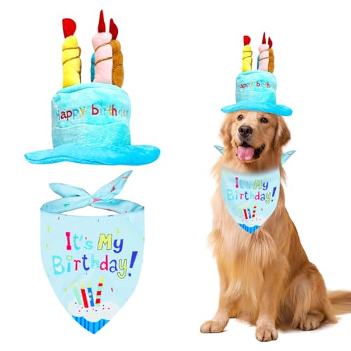 ペット用誕生日帽子 ろうそく ケーキ型 バンダナ付き 2点セット 可愛い 誕生日ハ 仮装 コスプレ パーティー帽子 Happy Birthday 記念品 アクセサリー 写真道具 子犬 猫 ペ用品