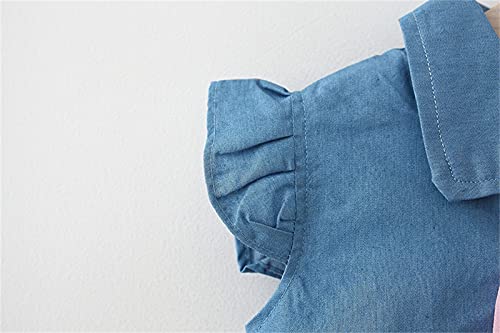 Vestido infantil de verão para meninas de 12 meses - 4 anos infantil de malha jeans franzida patchwo