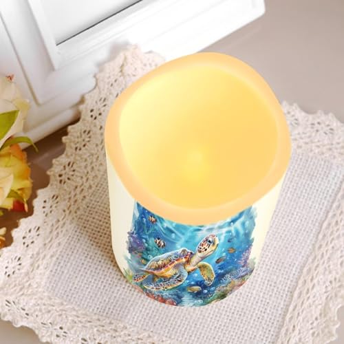 Image of Sea Turtle Pillar Candles Bulk Led Flameless Battery Operated Candles with Timer Remote Color Changing Electric Fake Candles for House Warming Home Decorations Set of 4