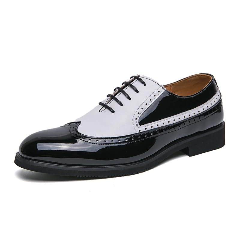 Oxford Shoes for Men Lace Up Round Toe PU Leather Two Tone Wing tip Oxford Shoes Slip Resistant Block Heel Low Top Classic