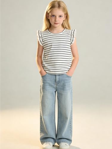 Image of Girls 4 Packs Tees Ruffle Short Sleeve T-Shirt Ribbed Knit Casual Summer Tunic Tops 4-12 Years