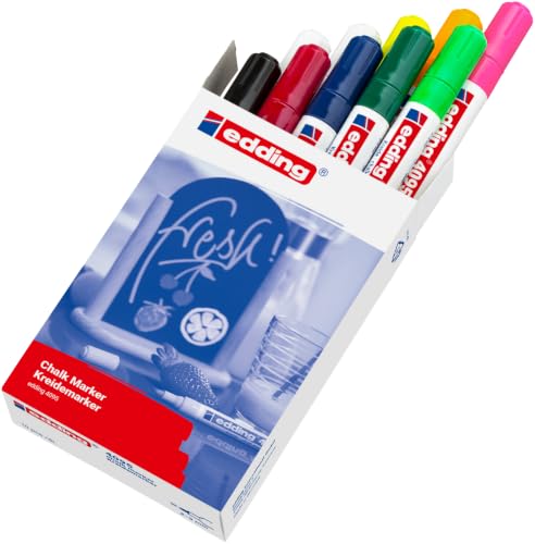 edding 4095 Chalk Marker - Multi-Coloured - 10 Chalk Pens - Round Tip 2-3 mm - Medium-Tipped Wet Wipe Pen For Chalkboards, Windows, Glass, Mirrors - Liquid Chalk Marker Pens For Opaque Coverage