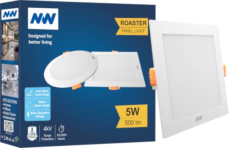 Image of NW 5W Roaster Square LED Panel Light | Concealed Ceiling Downlight | False Ceiling Recessed Light | Energy Efficient | High Brightness | 2 Year Warranty | Light Color- Warm White (Pack of 1)