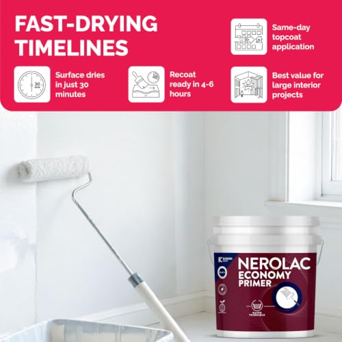 Image of Nerolac Economy Interior Primer (10L) | Water Thinnable (White) | Japanese technology | Interior Wall Primer | Matt Finish | Fast Drying | Good Coverage | 10 Litres