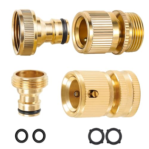 Mdlufee Lot de 4 connecteurs de robinet de tuyau d'arrosage en laiton extensible de 1,9 cm mâle et femelle, connecteur d'extrémité de tuyau, raccord rapide pour...