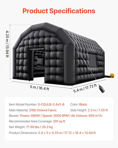 Image of VEVOR Inflatable Nightclub, 17.72 x 16.4 x 13.9 ft Inflatable Party Tent with 680W Blower & Sandbag, Ventilated Blow up Night Club with 2 Windows, Air Cube House for Event Birthday Wedding Party