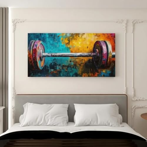 Peinture sur toile haltères graffiti déco motivation sport 55x110 cm
