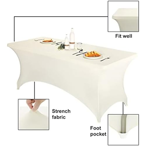 Image of FORLIFE 6Pack Spandex Table Covers 6ft,Fitted Tablecloth for 6ft Rectangular Tables, Stretch Patio Table Covers, Universal Spandex Table Cover for Wedding, Banquet, Party - Ivory
