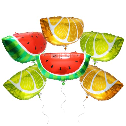 Image of 6 Pack Jumbo Tropical Summer Watermelon Orange Lemon Slice Cartoon Fruit Foil Balloons For Birthday Baby Shower Wedding Carnival Festival Hawaiian Beach Party Decorations Supplies