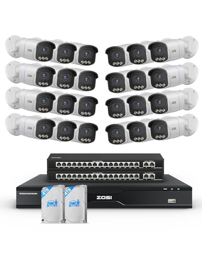 Image of ZOSI 32CH 4K PoE Security Camera System, 24pcs 8MP True Full Color Night Vision Outdoor PoE Cameras, Person Vehicle Detection, Spotlight Siren, 2 Way Audio, 32CH NVR with 8TB HDD for 24 /7 Recording