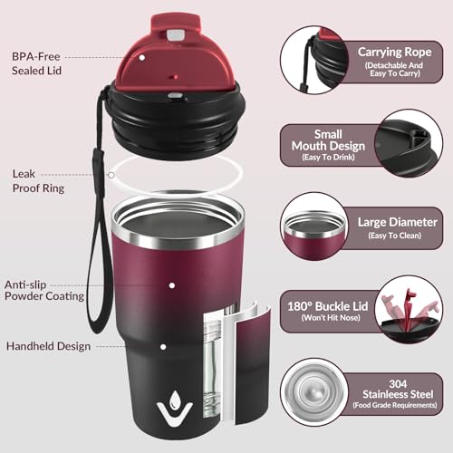 HoneyHolly Thermobecher 600 ml, Wiederverwendbar, Edelstahl Kaffeebecher-to-go Thermo, Auslaufsicher, Doppelwandiger Trinkbecher, Isolierbecher, Travel Mug für Heißen Kaffee, Tee und Kalte Getränke 2