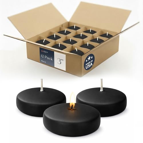 Image of Floating Candles 3 inch Black Unscented Dripless Wax Discs | Made in USA Long Burning Floating Candles for Centerpieces 8-10 Hour Burn Time, Weddings, Parties, Home Decor & Holidays - Royal Imports