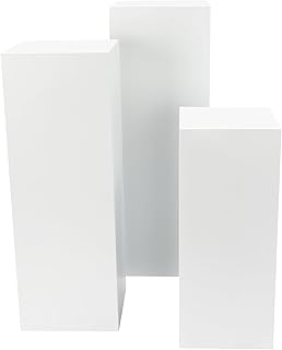 Square Cake Pedestal Stand, 3PCS White Pedestal Stand 39.37''(L) 35.43''(M) 27.56''(S), Pillar Backdrop Dessert Table for Wedding Birthday Party Art Decor (Height: 39.37"(L) 35.43"(M) 27.56"(S))