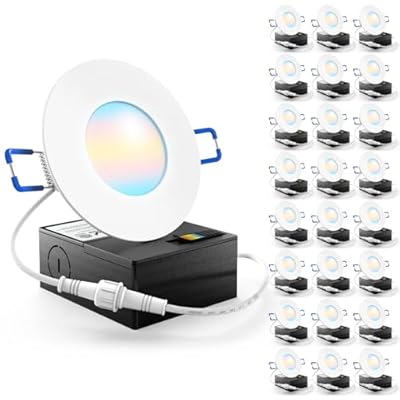 Sunco 24 Pack 3 Inch Recessed LED Lights, Ultra Thin Ceiling Lighting, 500 LM, 8W (50W Equivalent), Selectable CCT 2700K/3000K/4000K/5000K/6000K, Dimmable, Wafer Thin, Canless with Junction Box