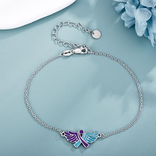 Suicide Awareness Bracelet S925 Sterling Silver Suicide Prevention Bracelets Mental Health Bracelet Teal and Purple Bracelets for Women Men3