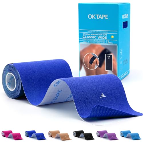 OK TAPE Extra Wide Kinesiology Tape, Precut K Tape Strips, Elastic Physical Therapy Athletic Tape for Pain Relief & Joint Support | Back, Shoulder, Knee (4
