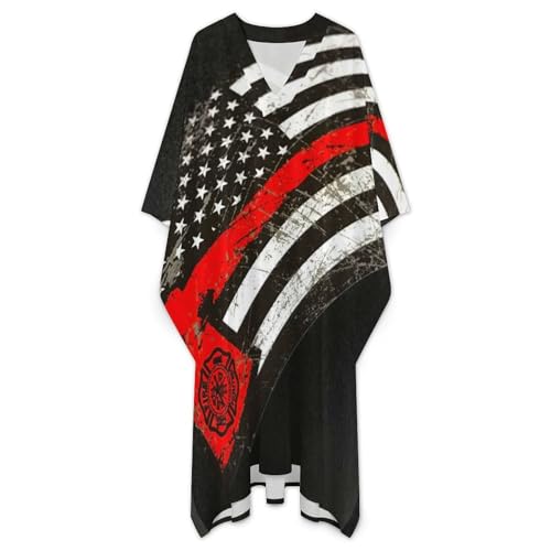 USA Thin Red Line Firefighter Axe Pattern Men's V-neck Robe Middle East Arabian Robe Butterfly Sleeves Kaftan3