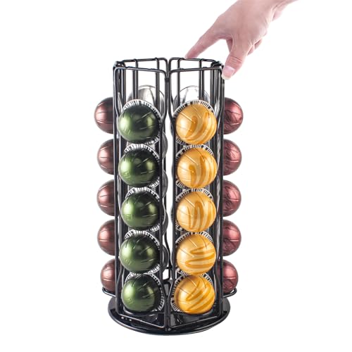 SEVENLINE Coffee Pod Holder – Compatible with Nespresso Vertuo Pods,Storage For 30 Pods Vertuoline Capsules Rotating Stand Carousel Organizer Rack (Black)