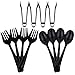 Upper Midland Products Disposable Plastic Serving Utensils Black - Set of 12 - Four 10" Spoons, Four 10" Forks, and Four 6" Tongs