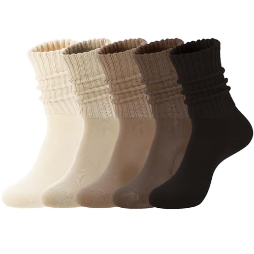 scenicamp 5 Pairs Slouch Socks for Women Scrunch Socks Mid Calf Sock Novelty Breathable Stacked Slouchy Sock for Women Girls