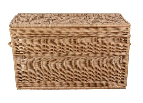 Panier coffre en osier boîte de rangement verrouillable PLAT 80x50x50cm