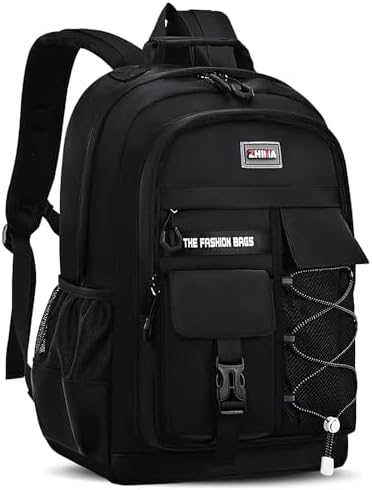 Amythe Schulrucksack Jungen Teenager, Groß Rucksack Schule Gymnasium | Groß Rucksack Schule Oberstufe Schulranzen Wasserabweisend für 15.6" Laptop, Schultasche Casual 29L - Schwarz