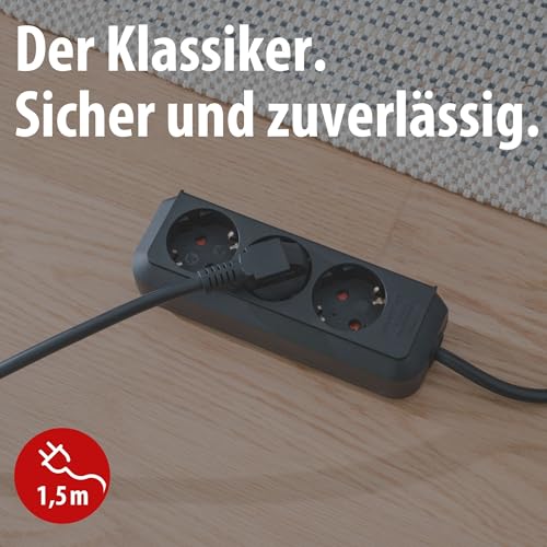 Brennenstuhl Eco-Line Steckdosenleiste 3-Fach (Mehrfachsteckdose mit erhöhtem Berührungsschutz und 1,5m Kabel) schwarz – Ansicht 3