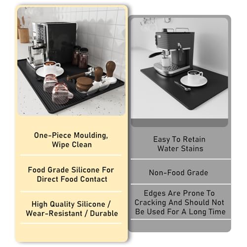 Large Silicone Mat Under Coffee Machines with Coffee Bar Tamp Mat, 60X40cm Multi-Functional Base Mat, Nonstick Heat Resistant for Countertop, Dish Drying Mat, Black - Image 6