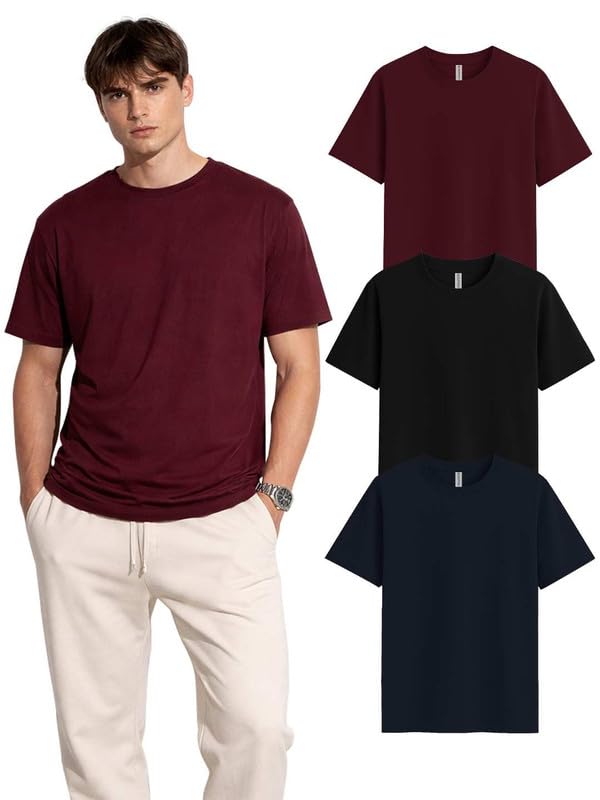 Image of Sleepynuts Half Sleeve Round Neck 100% Cotton Tshirt for Mens Pack of 3 Regular Fit Solid T-Shirts Combo