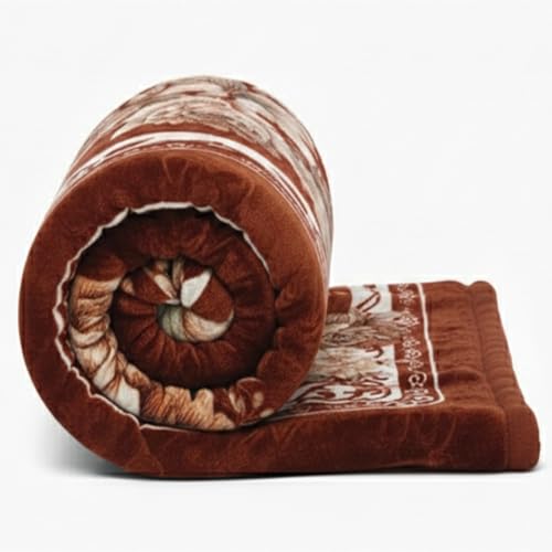 BENAVJI Mink Floral Embossed Super Soft AC Bed Velvet for Winter Blanket (Double, Golden Multicolore)