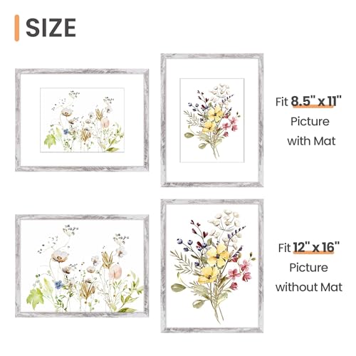 Image of upsimples 12x16 Picture Frame, Display Pictures 8.5x11 with Mat or 12 x 16 Without, Wall Hanging Poster Frames, Rustic White, 1 Pack