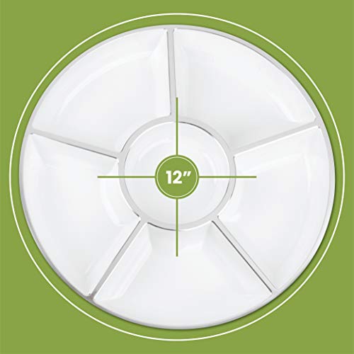 Plasticpro 6 Sectional Round Plastic Serving Tray/Platters White & Silver Pack Of 2 #TOP3