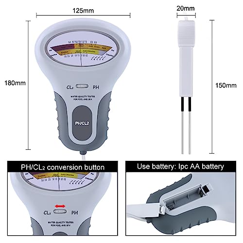 Analisador de qualidade de água,ERYUE PC102 Portable Water Quality Tester Digital 2 em 1 PH & Cloro