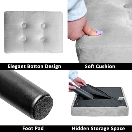 Image of CAROLMADE Ottoman Foot Rest, Velvet Small Ottoman Foot Stool with Legs Modern Footstool Ottomans for Living Room Entryway Office (Velvet-Grey)