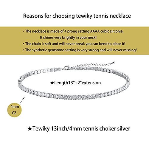 Tewiky Silver Cubic Zirconia Necklace For Women, Sparkling Cz Tennis Chain Necklace Dainty Crystal Diamond Chain Necklace For Women Bridal Jewelry #TOP4