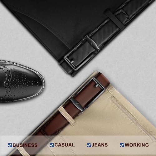 Image of BULLIANT Men Ratchet Belt 2 Pack, Click Sliding Leather Belt Adjustable for Gift Men Dress Casual Jeans 1 3 /8,Cut for Fit