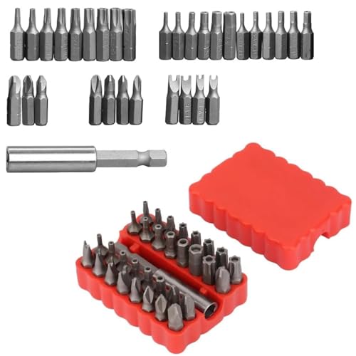 Puntas de Destornillador, Juego de Puntas de Tornillo Hueco 33 En 1 Puntas de Tornillo de Estrella Hexagonal de Acero Al Cromo Vanadio con Varilla de Extensión Y Soporte
